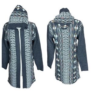 On Blue Southwestern Knit Cotton Acrylic Hooded Longline Cardigan Sweater NWT M